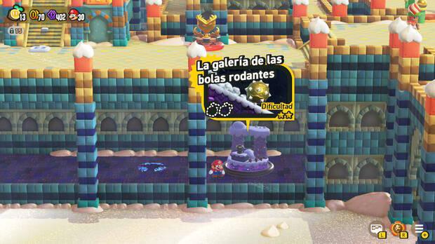 Super Mario Bros. Wonder - Nivel La galería de las bolas rodantes del Mundo 4 Desierto Tostisol