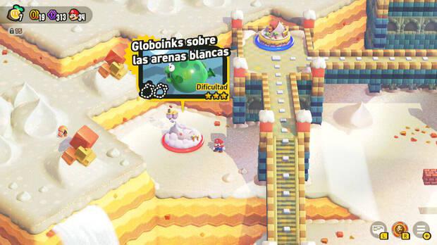 Super Mario Bros. Wonder - Nivel Globoinks sobre las arenas blancas del Mundo 4 Desierto Tostisol