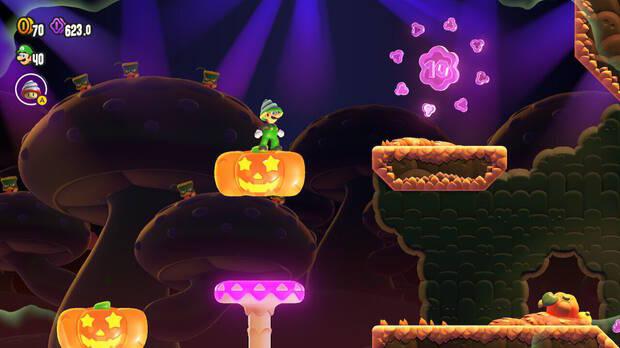 Super Mario Bros. Wonder - Localización de la Moneda púrpura #3 en Bosque de hongos extensibles