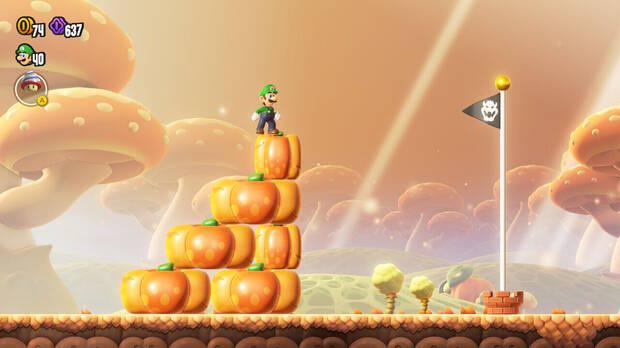 Super Mario Bros. Wonder - Cómo llegar a lo más alto del banderín de meta en Bosque de hongos extensibles