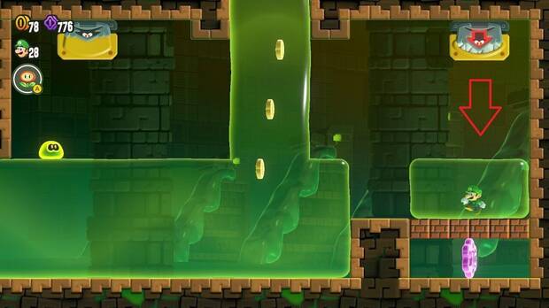 Super Mario Bros. Wonder - Localización de la Moneda púrpura #1 en Excavación inicial: Ruinas Blublú