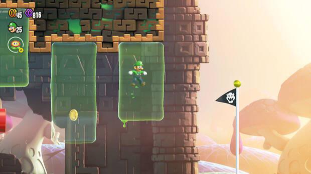 Super Mario Bros. Wonder - Cómo llegar a lo más alto del banderín de meta en Excavación inicial: Ruinas Blublú