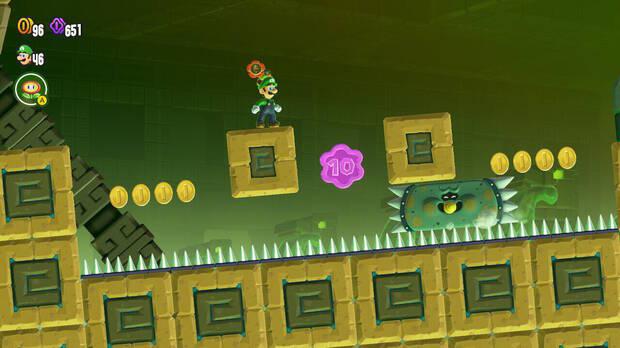 Super Mario Bros. Wonder - Localización de la Moneda púrpura #2 en Excavación central: Ruinas basculantes