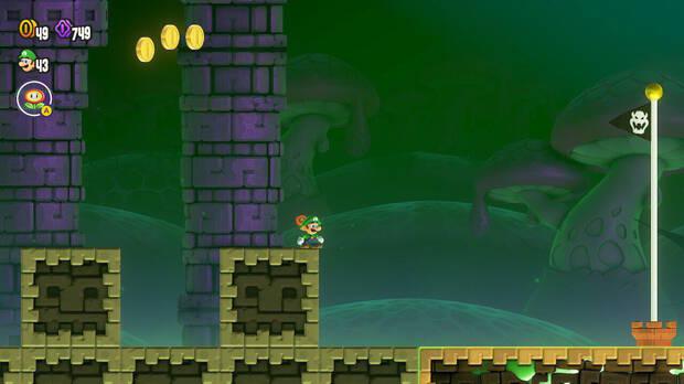 Super Mario Bros. Wonder - Cómo llegar a lo más alto del banderín de meta en Excavación final: Ruinas ponzoñosas