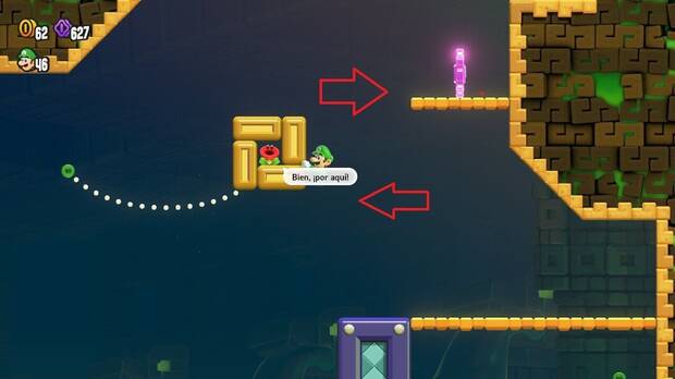 Super Mario Bros. Wonder - Localización de la Moneda púrpura #3 en Reto de insignia - Lanzaparras 1
