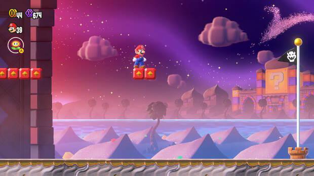Super Mario Bros. Wonder - Cómo llegar a lo más alto del banderín de meta en Laberinto bicolor