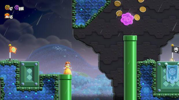 Super Mario Bros. Wonder - Localización de la Moneda púrpura #2 en Reto de insignia - Giro flotante 1