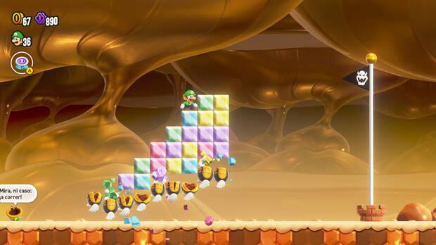 Super Mario Bros. Wonder - Cómo llegar a lo más alto del banderín de meta en La caverna de los Ñac-ñacs