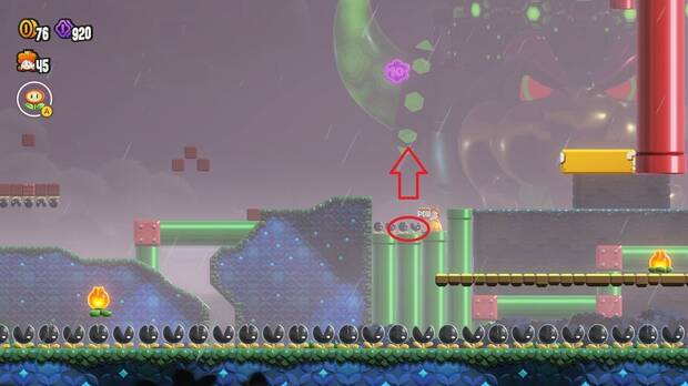 Super Mario Bros. Wonder - Localización de la Moneda púrpura #1 en El vergel de las plantas carnívoras