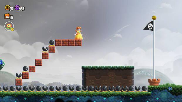 Super Mario Bros. Wonder - Cómo llegar a lo más alto del banderín de meta en El vergel de las plantas carnívoras