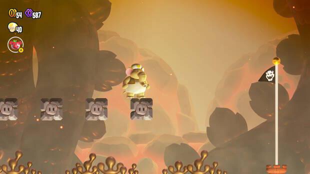 Super Mario Bros. Wonder - Cómo llegar a lo más alto del banderín de meta en Empedrado candente
