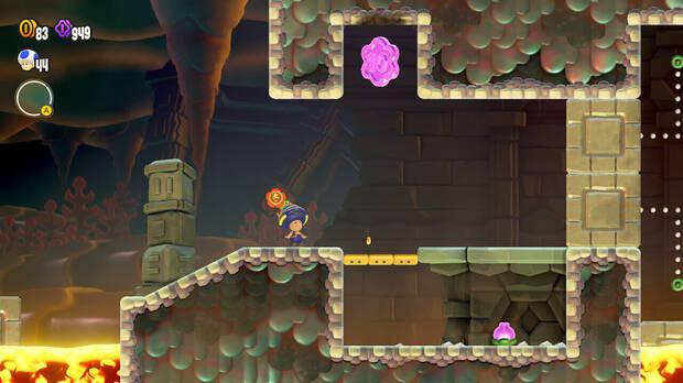 Super Mario Bros. Wonder - Localización de la Moneda púrpura #1 en Ruinas Lavonchof a simple vista