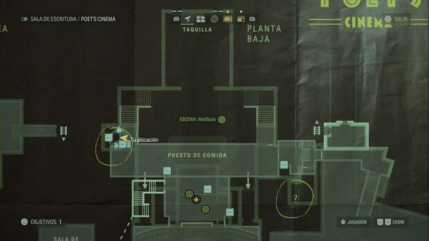 Alan Wake 2 - Peli de Zane: sala de descanso con el vídeo Dejar de escribir