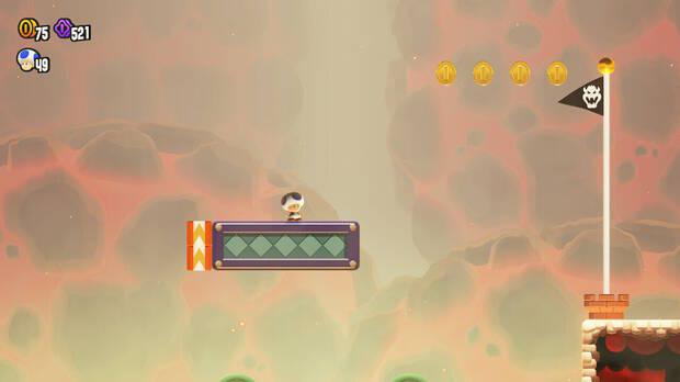 Super Mario Bros. Wonder - Cómo llegar a lo más alto del banderín de meta en Reto de insignia - Lanzaparras 2