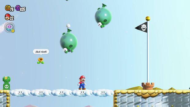 Super Mario Bros. Wonder - Cómo llegar a lo más alto del banderín de meta en Especial Tostisol: Bloques extensibles