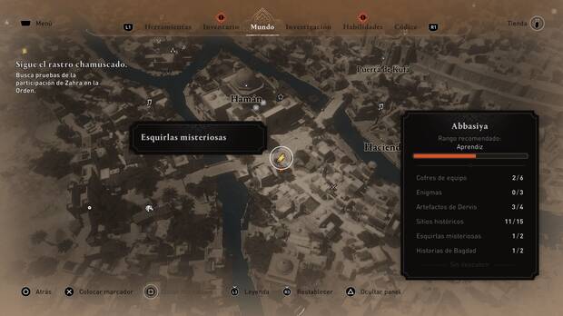 Assassin's Creed Mirage - Localización en el mapa de la esquirla misteriosa 6 en Abbasiya