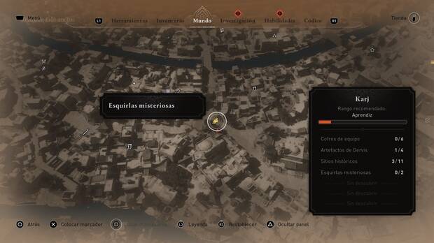 Assassin's Creed Mirage - Localización en el mapa de la esquirla misteriosa 7 en Karj