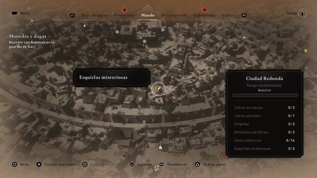 Assassin's Creed Mirage - Localización en el mapa de la esquirla misteriosa 9 en Ciudad Redonda