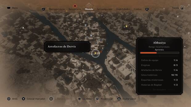 Assassin's Creed Mirage - Localización en el mapa del artefacto de Dervis Placa circular de la luna