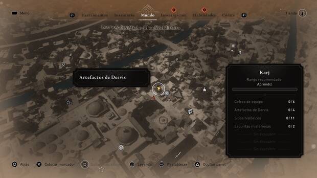 Assassin's Creed Mirage - Localización en el mapa del artefacto de Dervis Concha decorada