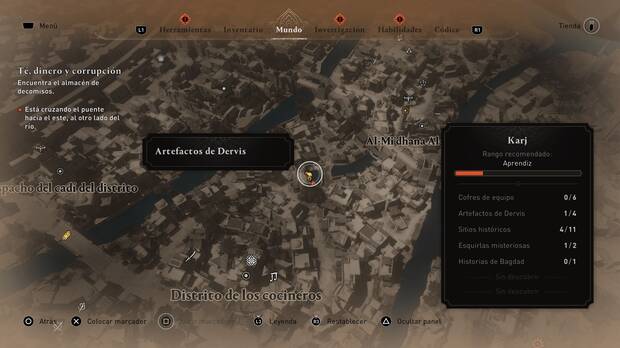 Assassin's Creed Mirage - Localización en el mapa del artefacto de Dervis Pesa de cristal