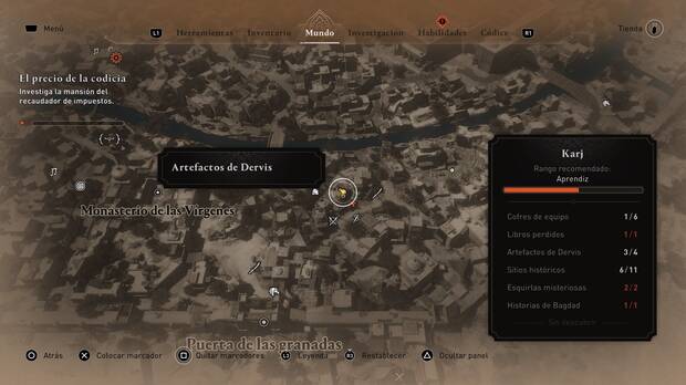 Assassin's Creed Mirage - Localización en el mapa del artefacto de Dervis Pieza de ajedrez de marfil