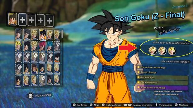 Dragon Ball: Sparking! Zero - Información de transformaciones de personajes
