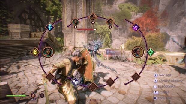 Dragon Age: The Veilguard - En las zarpas de la entropía: menú táctico con las habilidades de los acompañantes
