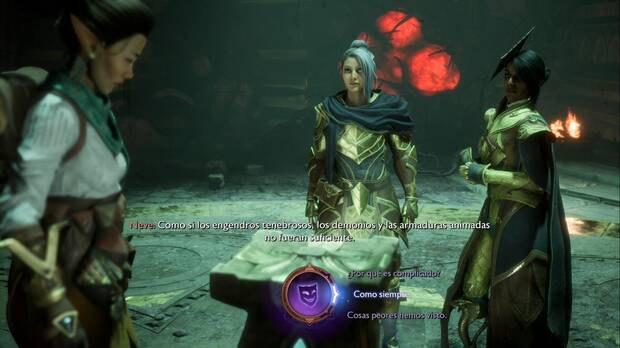 Dragon Age: The Veilguard - En las zarpas de la entropía: Rook, Neve y bellara examinan un artefacto
