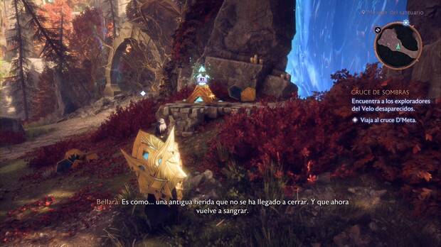 Dragon Age: The Veilguard - Cruce de sombras: cristal de energía estropeado a la salida del campamento de los exploradores del Velo