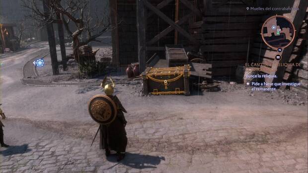 Dragon Age: The Veilguard - El caso de la reliquia de contrabando: cofre frente a Rook al terminar de recorrer los tejados