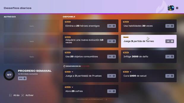 Los desafíos diarios no faltan, con propuestas para ganar más núcleos con los que hacer progresar a tu personaje