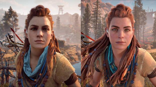 Comparativa de Aloy en Horizon Zero Dawn Remastered vs. el juego original de PS4.