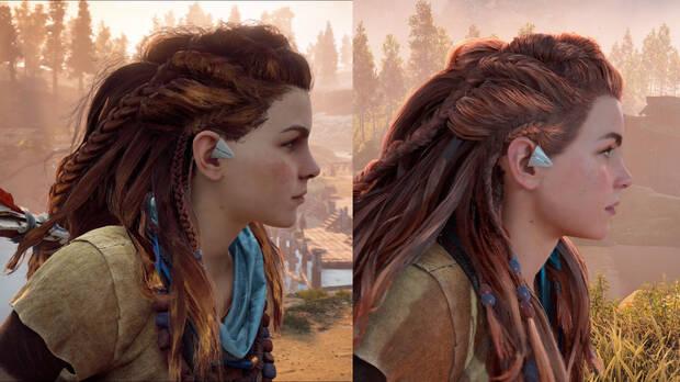 Comparativa de Aloy en Horizon Zero Dawn Remastered vs. el juego original de PS4.