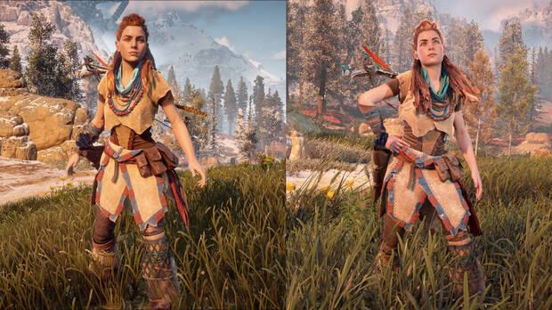 Comparativa de Aloy en Horizon Zero Dawn Remastered vs. el juego original de PS4.