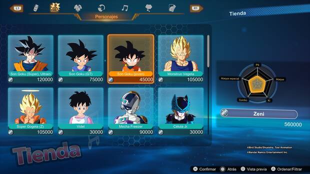 Dragon Ball: Sparking! Zero - Todos los personajes bloqueados para comprar en la tienda