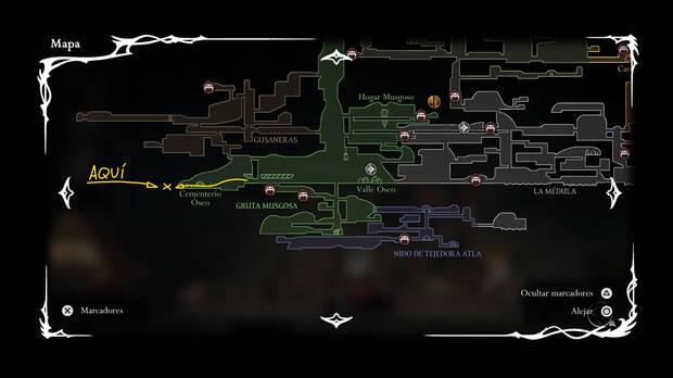Hollow Knight Silksong - Localización en el mapa del jefe final Salvación invocada
