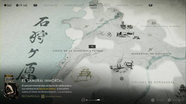 Ghost of Yotei - Mitos, El samurái inmortal, ubicación del tercer carillón de viento en la Mandíbula de costa pétrea