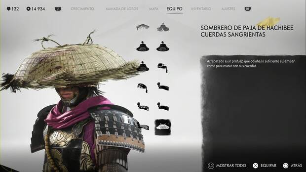 Ghost of Yotei - Cascos, Sombrero de paja de Hachibee Cuerdas Sangrientas