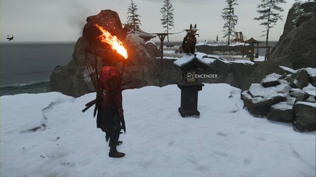 Ghost of Yotei - Campamentos de los Seis en el Risco de Teshio, Escondite del cabo de Inari, farol junto al puente roto del campamento