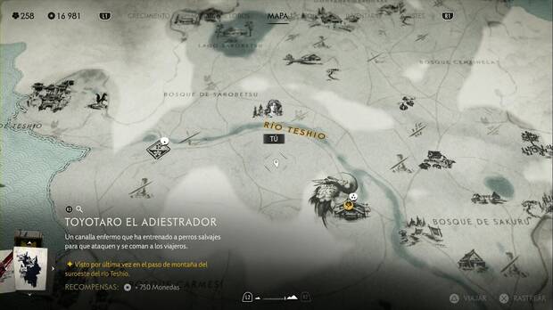 Ghost of Yotei - Recompensas en el Risco de Teshio, ubicacin de Toyotaro el Adiestrador