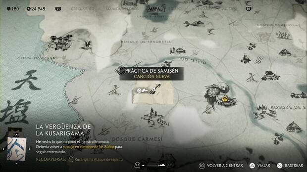 Ghost of Yotei - Práctica de samisén en una montaña de la zona suroeste del Risco de Teshio