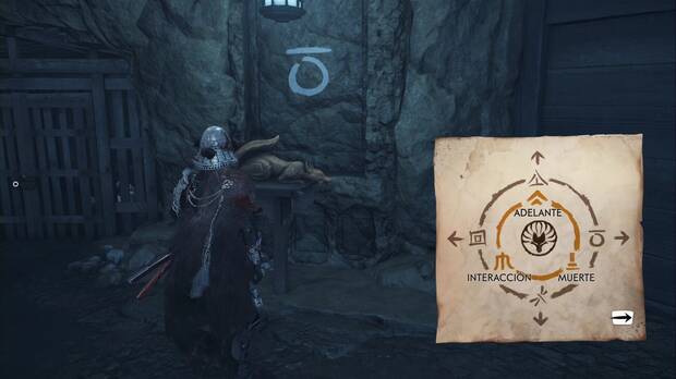 Ghost of Yotei - Puzle de la tintorería negra, estatua del zorro enfadado con el símbolo del círculo