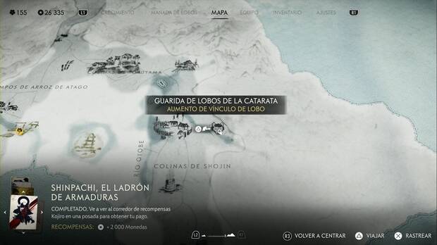 Ghost of Yotei - Guaridas de lobos en la Costa de Oshima, ubicacin de la guarida Catarata