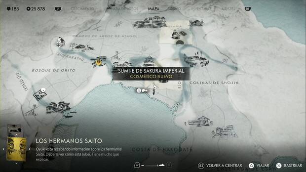 Ghost of Yotei - Sumi-e en la Costa de Oshima, ubicacin del sumi-e Sakura imperial