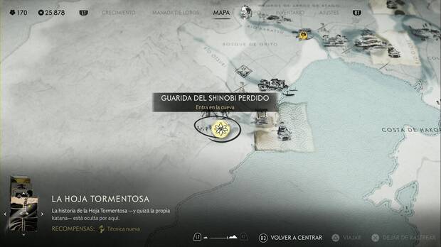 Ghost of Yotei - Cascos, Casco de Ciervo, ubicacin de la guarida del shinobi perdido en la Costa de Oshima