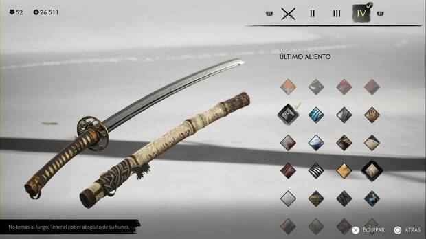 Ghost of Yotei - Conjuntos de armas, ltimo aliento