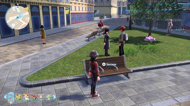 Leyendas Pokmon Z-A - Cambiar la hora del da sentndose en los bancos