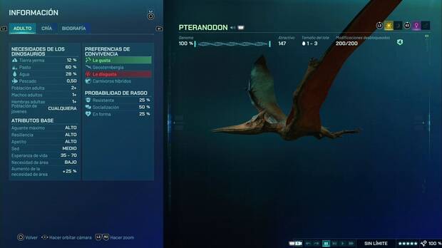 Jurassic World Evolution 3 - Compatibilidades e incompatibilidade de dinosaurios, ficha de compatibilidades y caractersticas del Pteranodon