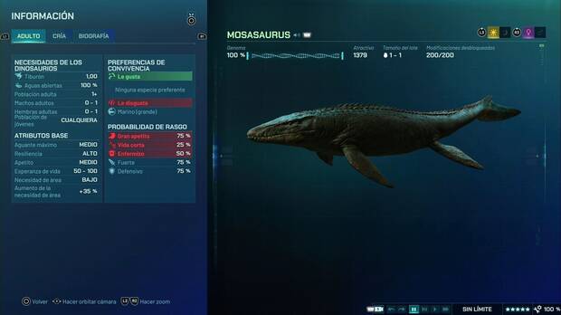 Jurassic World Evolution 3 - Compatibilidades e incompatibilidade de dinosaurios, ficha de compatibilidades y caractersticas del Mosasaurus